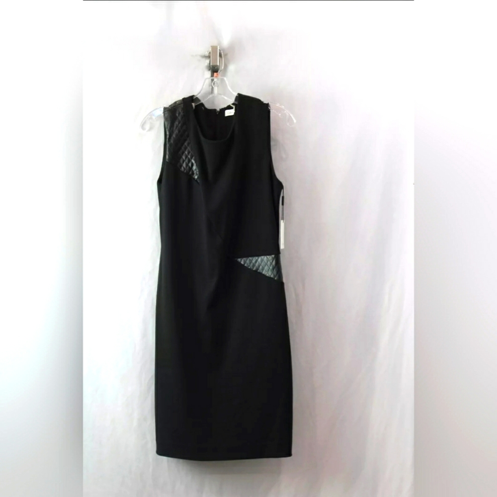 NWT Calvin Klein Women's Black Faux Leather Embellished Sheath Dress SZ 8